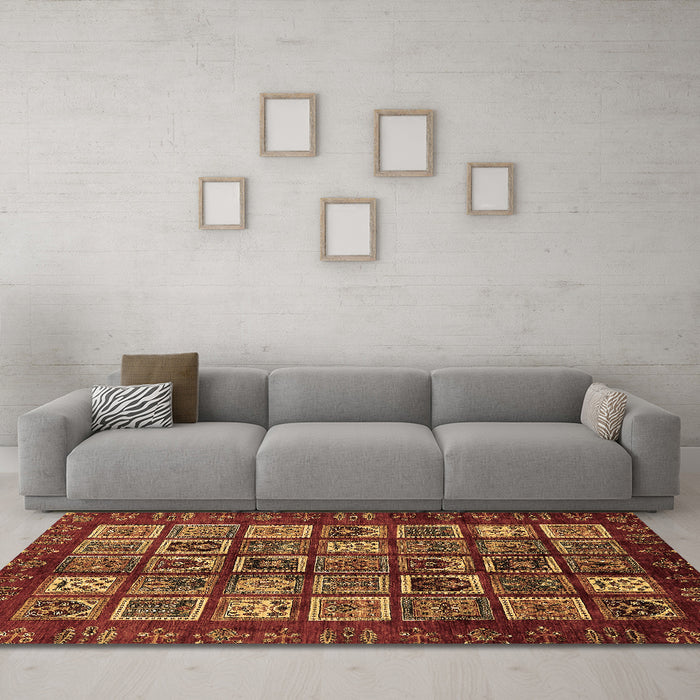 Machine Washable Abstract Brown Modern Rug in a Living Room,, wshabs611brn