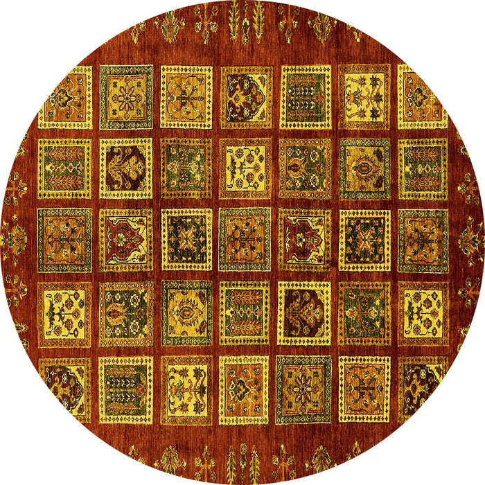 Round Machine Washable Abstract Yellow Modern Rug, wshabs611yw