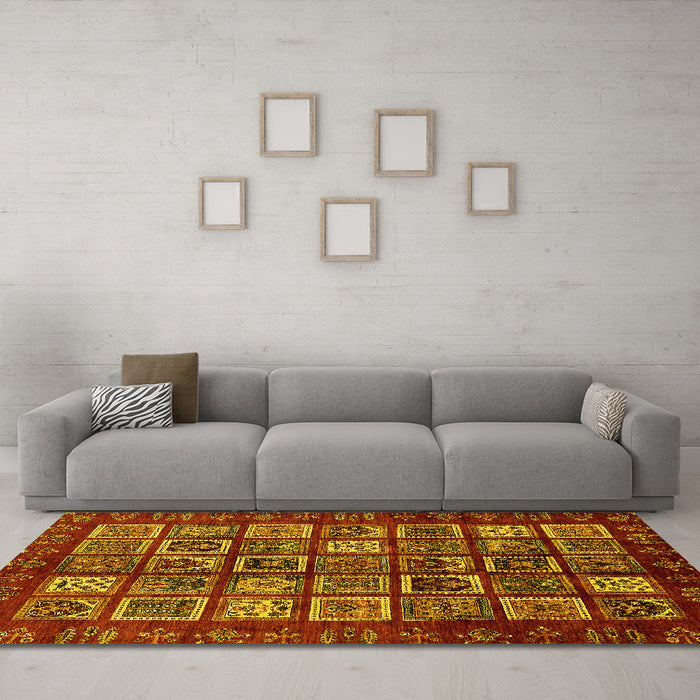 Machine Washable Abstract Yellow Modern Rug in a Living Room, wshabs611yw