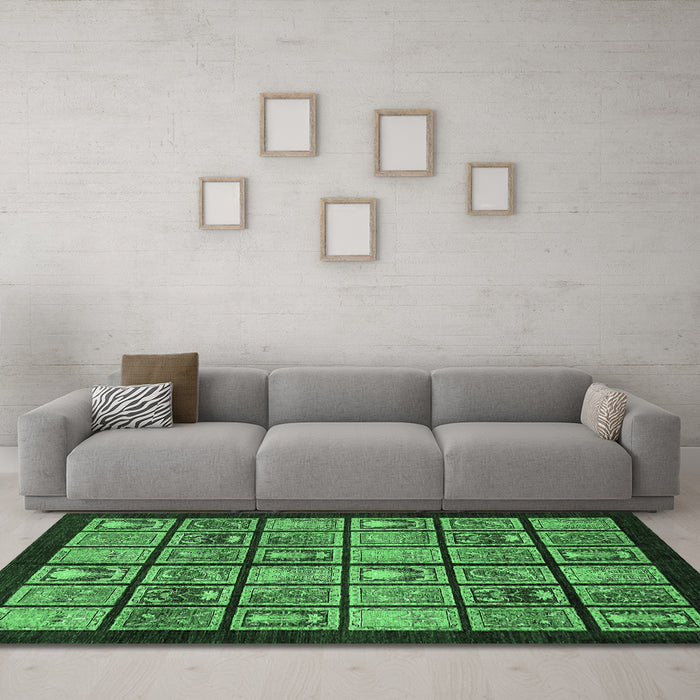 Machine Washable Abstract Emerald Green Modern Area Rugs in a Living Room,, wshabs612emgrn