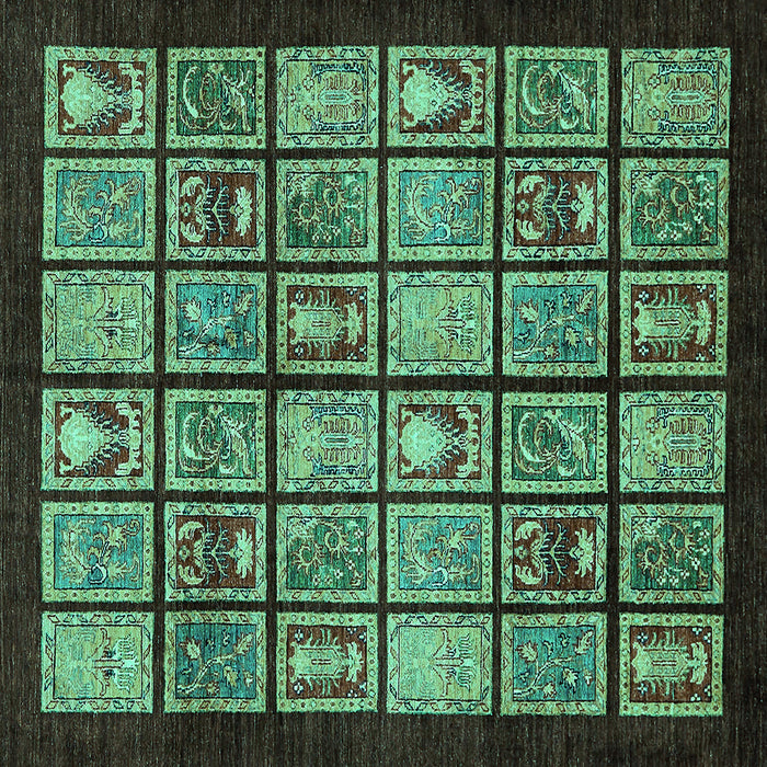 Square Machine Washable Abstract Turquoise Modern Area Rugs, wshabs612turq