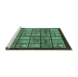 Sideview of Machine Washable Abstract Turquoise Modern Area Rugs, wshabs612turq