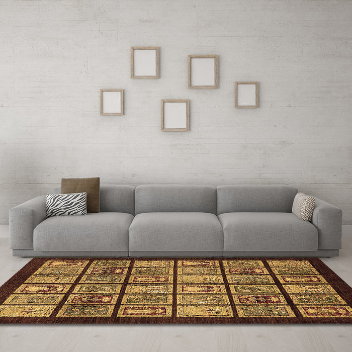Machine Washable Abstract Brown Modern Rug in a Living Room,, wshabs612brn
