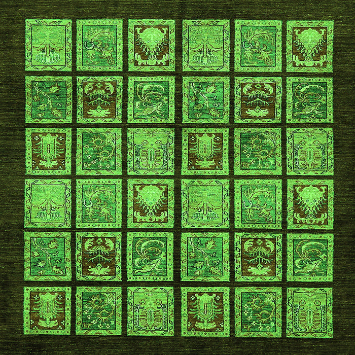 Square Abstract Green Modern Rug, abs612grn