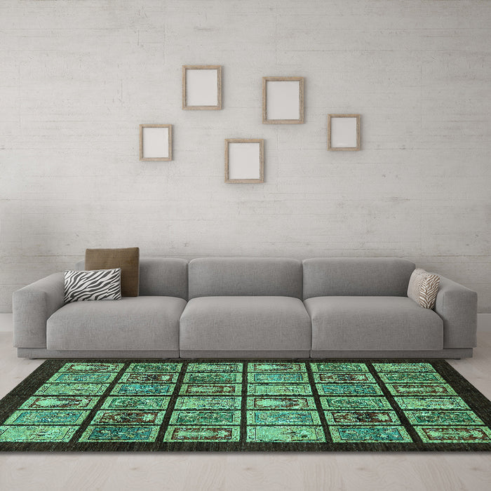 Machine Washable Abstract Turquoise Modern Area Rugs in a Living Room,, wshabs612turq