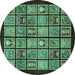 Round Machine Washable Abstract Turquoise Modern Area Rugs, wshabs612turq