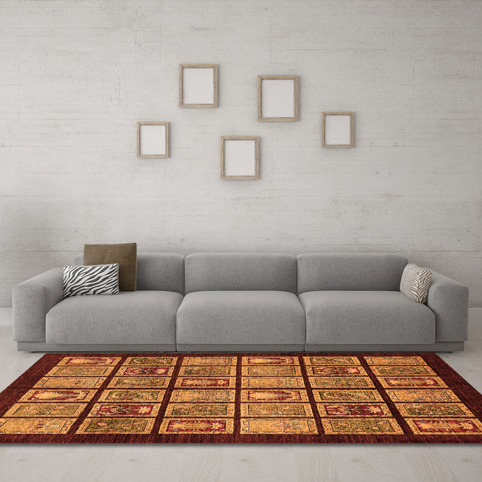 Machine Washable Abstract Orange Modern Area Rugs in a Living Room, wshabs612org
