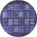 Round Machine Washable Abstract Blue Modern Rug, wshabs613blu