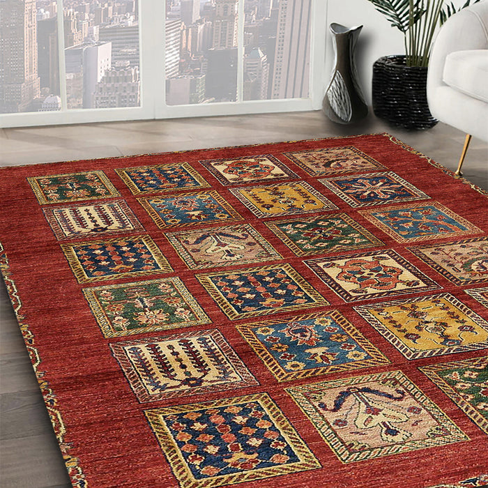 Machine Washable Abstract Tomato Red Rug in a Family Room, wshabs613