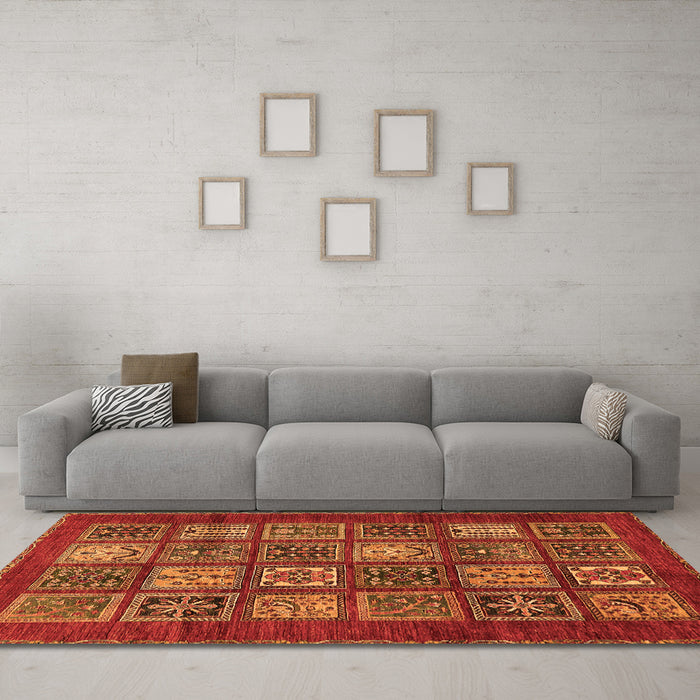 Machine Washable Abstract Orange Modern Area Rugs in a Living Room, wshabs613org