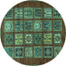 Round Machine Washable Abstract Turquoise Modern Area Rugs, wshabs613turq