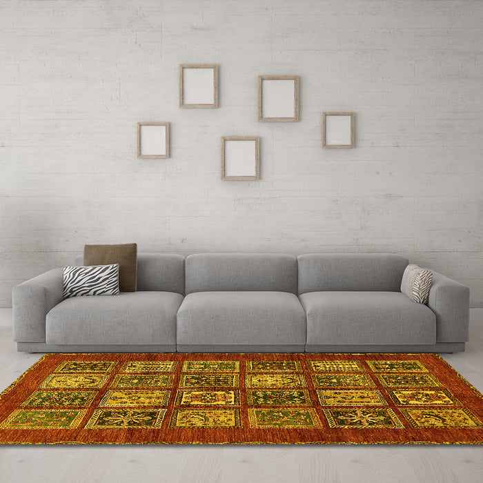 Machine Washable Abstract Yellow Modern Rug in a Living Room, wshabs613yw