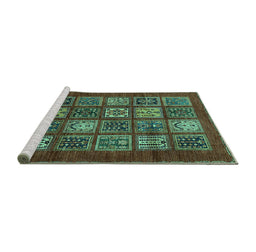 Sideview of Machine Washable Abstract Turquoise Modern Area Rugs, wshabs613turq