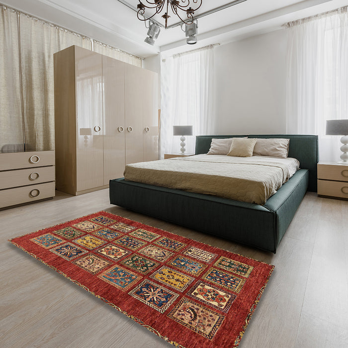 Abstract Red Modern Rug in a Bedroom, abs613