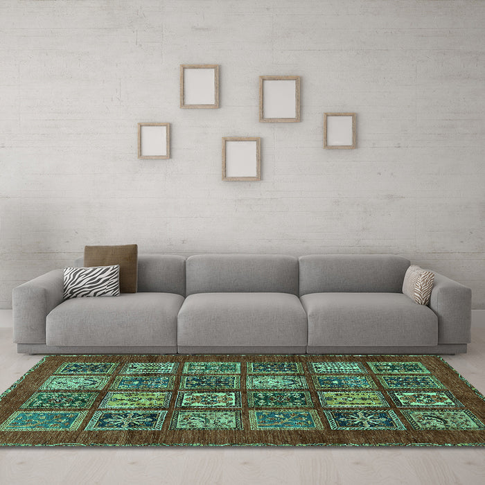 Machine Washable Abstract Turquoise Modern Area Rugs in a Living Room,, wshabs613turq
