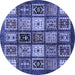 Round Machine Washable Abstract Blue Modern Rug, wshabs614blu