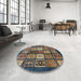 Round Abstract Brown Modern Rug in a Office, abs614