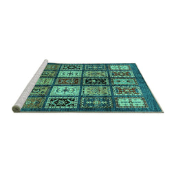 Sideview of Machine Washable Abstract Turquoise Modern Area Rugs, wshabs614turq