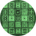 Round Machine Washable Abstract Emerald Green Modern Area Rugs, wshabs614emgrn