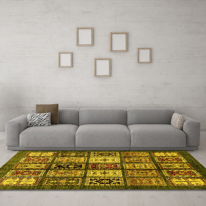 Machine Washable Abstract Yellow Modern Rug in a Living Room, wshabs614yw