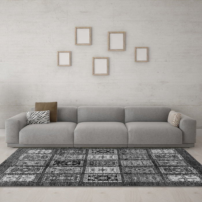 Machine Washable Abstract Gray Modern Rug in a Living Room,, wshabs614gry