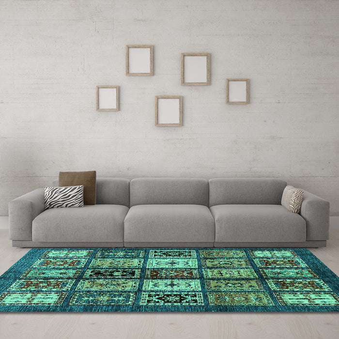 Machine Washable Abstract Turquoise Modern Area Rugs in a Living Room,, wshabs614turq