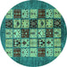 Round Machine Washable Abstract Turquoise Modern Area Rugs, wshabs615turq