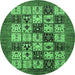 Round Machine Washable Abstract Emerald Green Modern Area Rugs, wshabs615emgrn