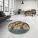 Round Abstract Black Modern Rug in a Office, abs615