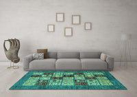 Machine Washable Abstract Turquoise Modern Rug, wshabs615turq