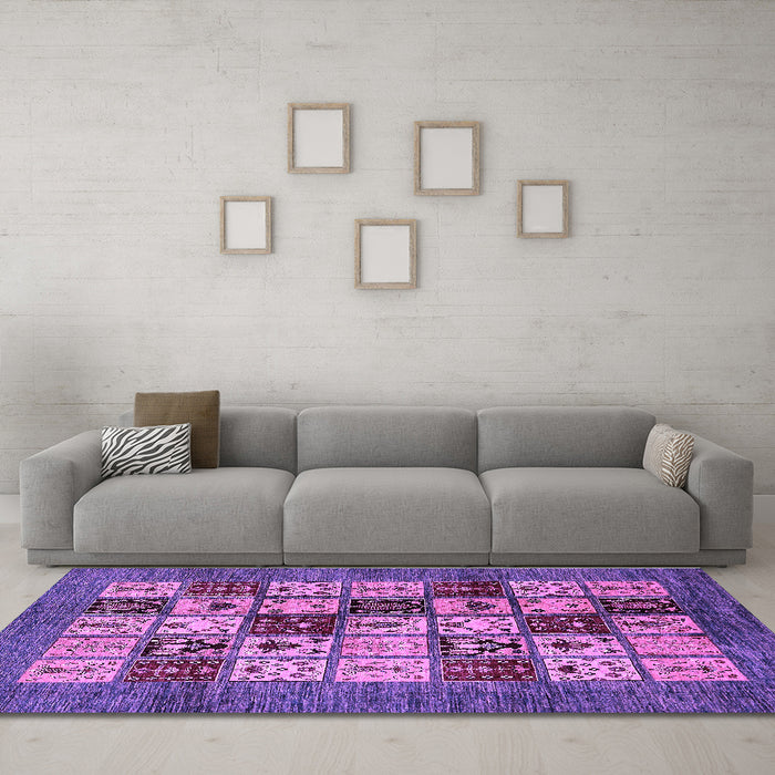 Machine Washable Abstract Purple Modern Area Rugs in a Living Room, wshabs615pur