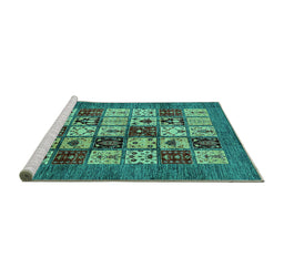 Sideview of Machine Washable Abstract Turquoise Modern Area Rugs, wshabs615turq