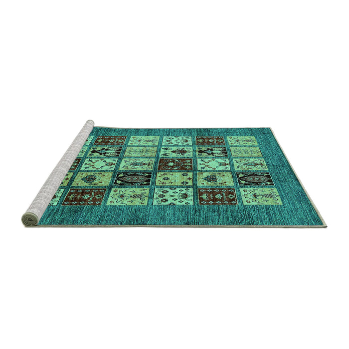 Sideview of Machine Washable Abstract Turquoise Modern Area Rugs, wshabs615turq