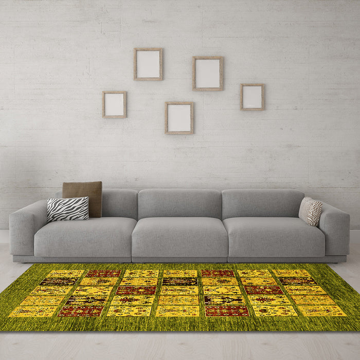 Machine Washable Abstract Yellow Modern Rug in a Living Room, wshabs615yw