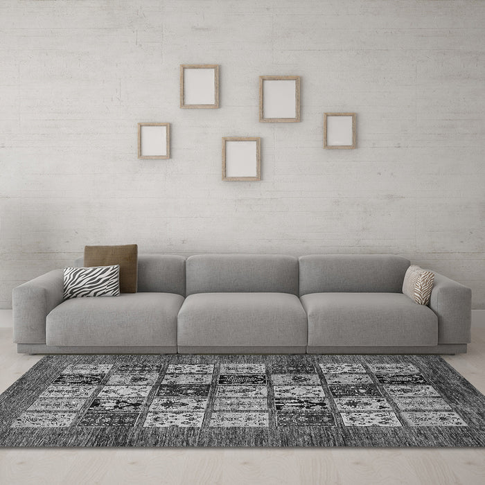 Machine Washable Abstract Gray Modern Rug in a Living Room,, wshabs615gry