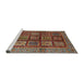 Sideview of Machine Washable Abstract Saffron Red Rug, wshabs616