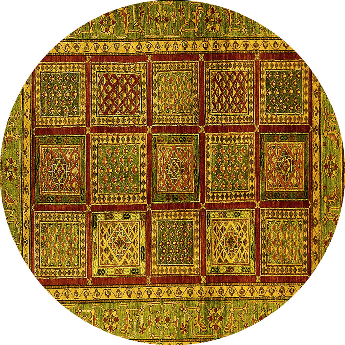 Round Machine Washable Abstract Yellow Modern Rug, wshabs616yw