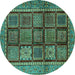 Round Machine Washable Abstract Turquoise Modern Area Rugs, wshabs616turq