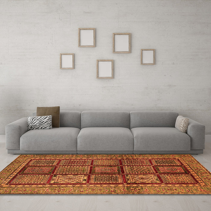 Machine Washable Abstract Orange Modern Area Rugs in a Living Room, wshabs616org