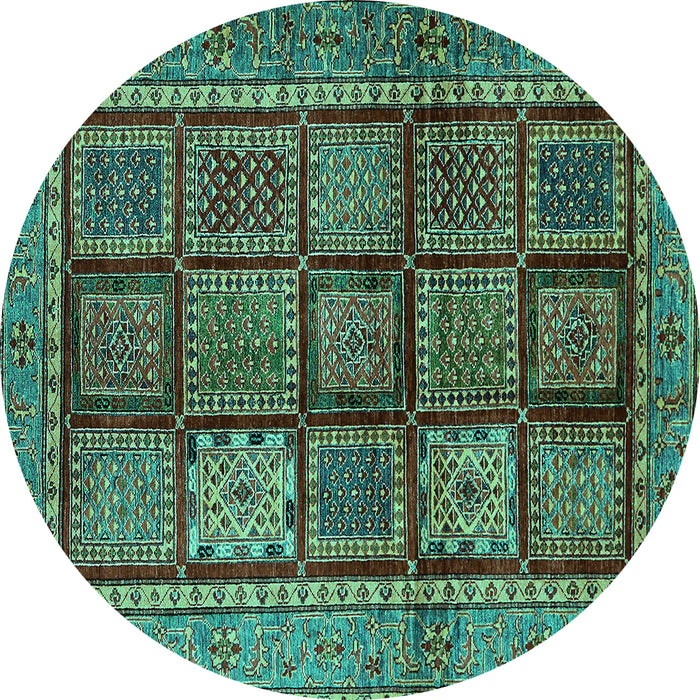 Round Abstract Turquoise Modern Rug, abs616turq