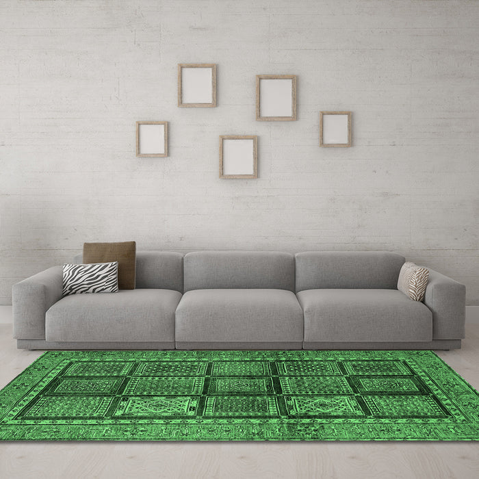 Machine Washable Abstract Emerald Green Modern Area Rugs in a Living Room,, wshabs616emgrn