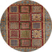 Round Abstract Saffron Red Modern Rug, abs616