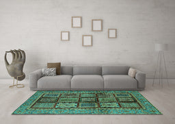 Machine Washable Abstract Turquoise Modern Area Rugs in a Living Room,, wshabs616turq