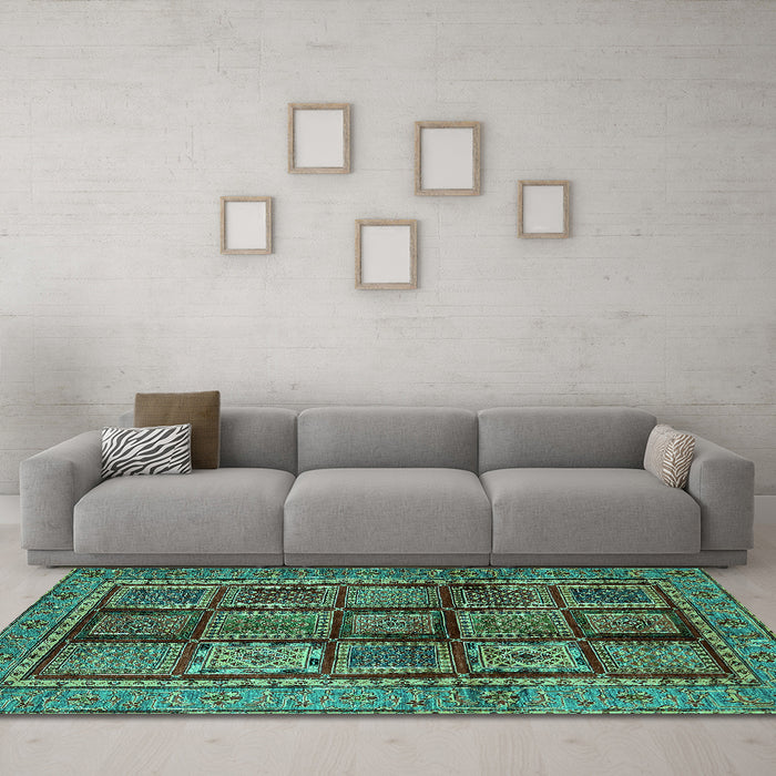 Machine Washable Abstract Turquoise Modern Area Rugs in a Living Room,, wshabs616turq