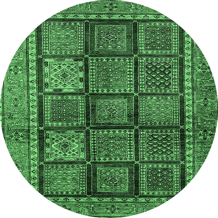 Round Abstract Emerald Green Modern Rug, abs616emgrn