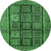 Round Abstract Emerald Green Modern Rug, abs616emgrn