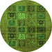 Round Machine Washable Abstract Green Modern Area Rugs, wshabs617grn