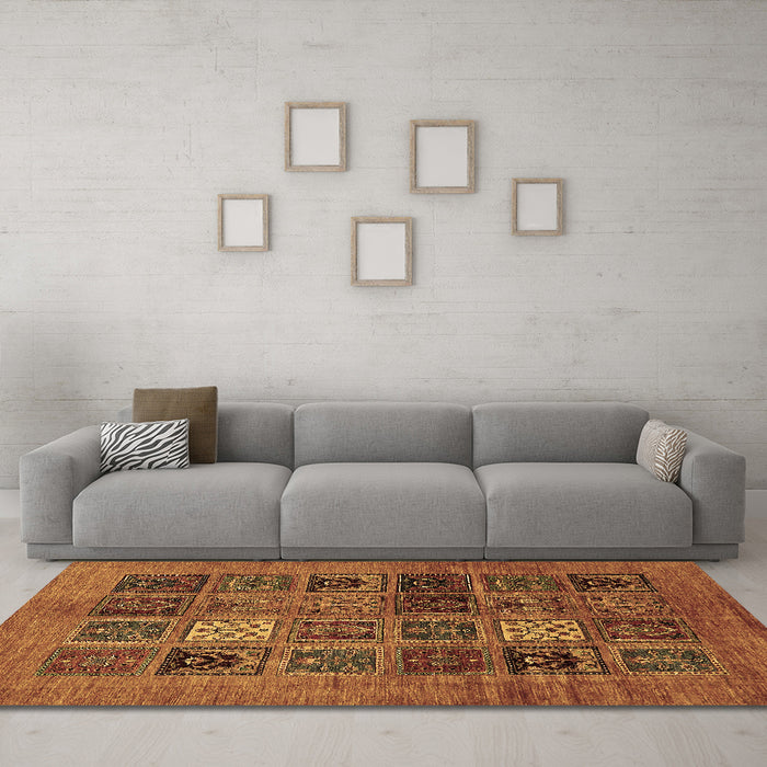 Machine Washable Abstract Brown Modern Rug in a Living Room,, wshabs617brn
