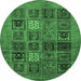 Round Abstract Emerald Green Modern Rug, abs617emgrn