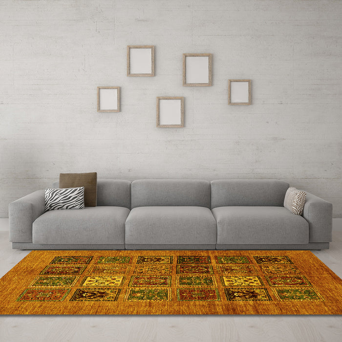 Machine Washable Abstract Yellow Modern Rug in a Living Room, wshabs617yw